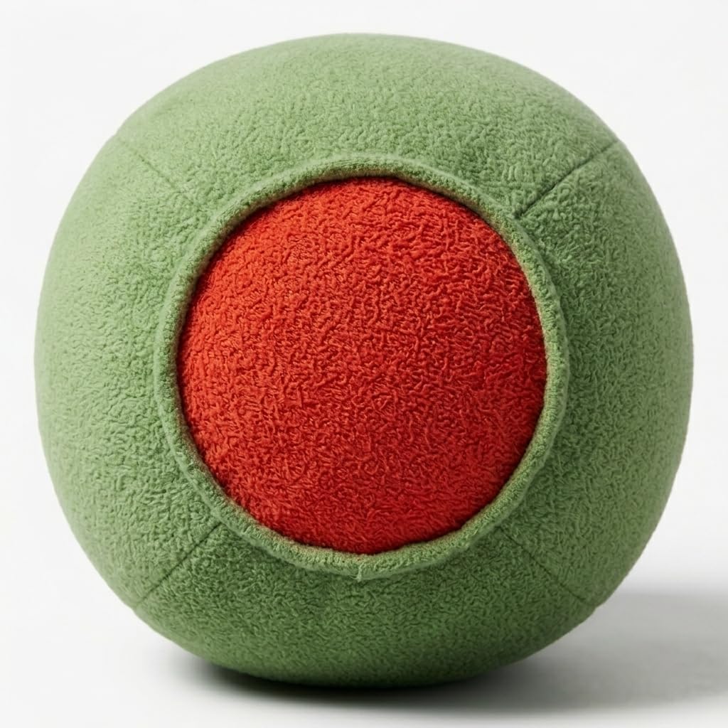 Martini olive plush pillow with a red pimento center, a funny bartender gift