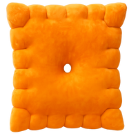 Cheese cracker plush pillow — orange square snack plushie with ridged edges and center hole
